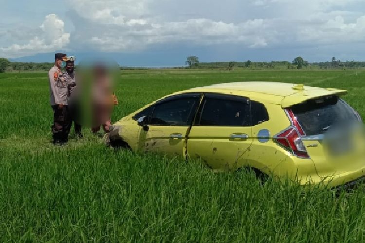 Harga Mobil Jazz Kuning. Mobil Jazz Kuning Masuk ke Area Sawah Karangbendo Rogojampi