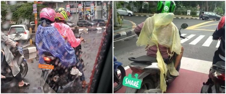 Orang Pakai Jas Hujan. 13 Potret lucu orang pakai jas hujan, aksinya bikin geleng kepala