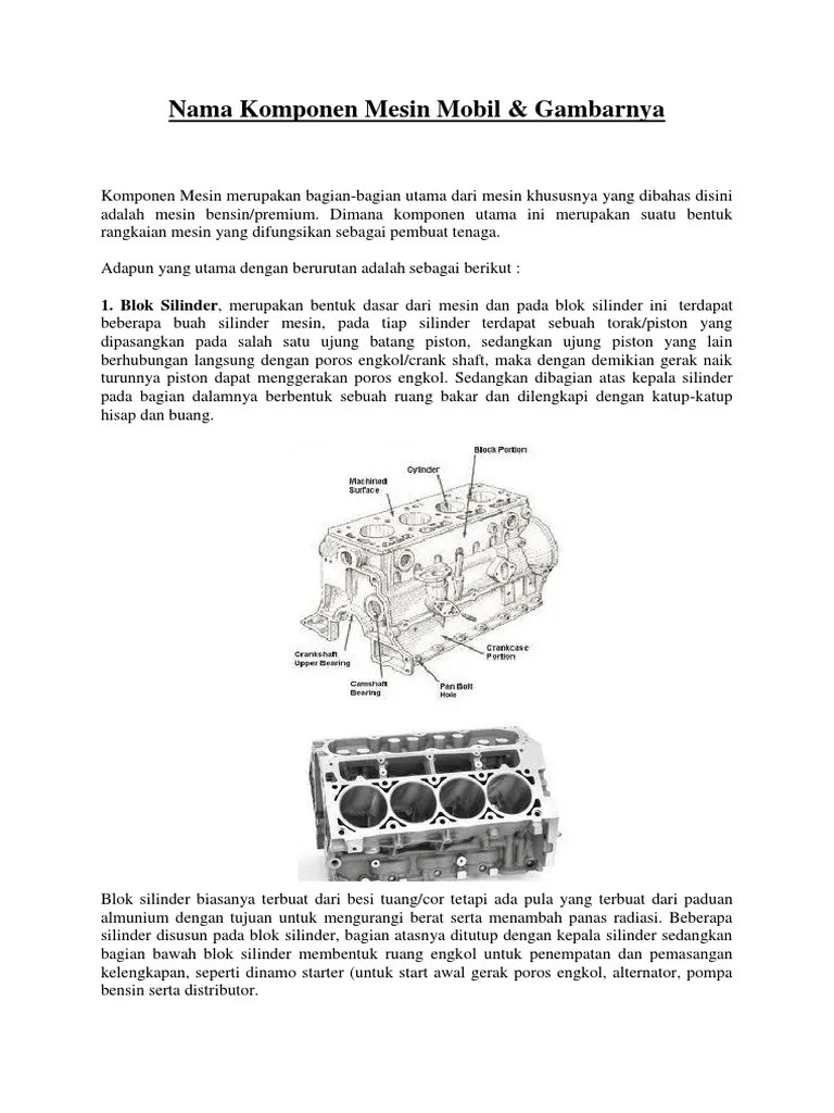 Gambar Komponen Mesin Mobil Dan Namanya Pdf. Nama Komponen Mesin Mobil