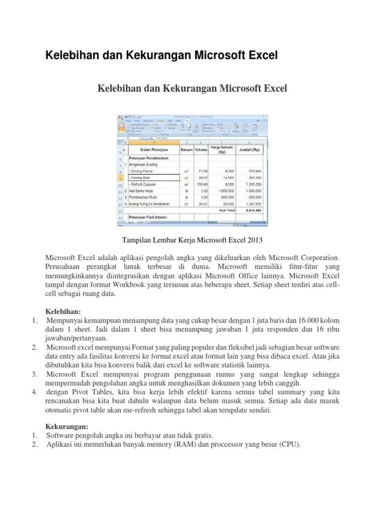 Kelebihan Dan Kekurangan Excel. Kelebihan Dan Kekurangan MS Excel