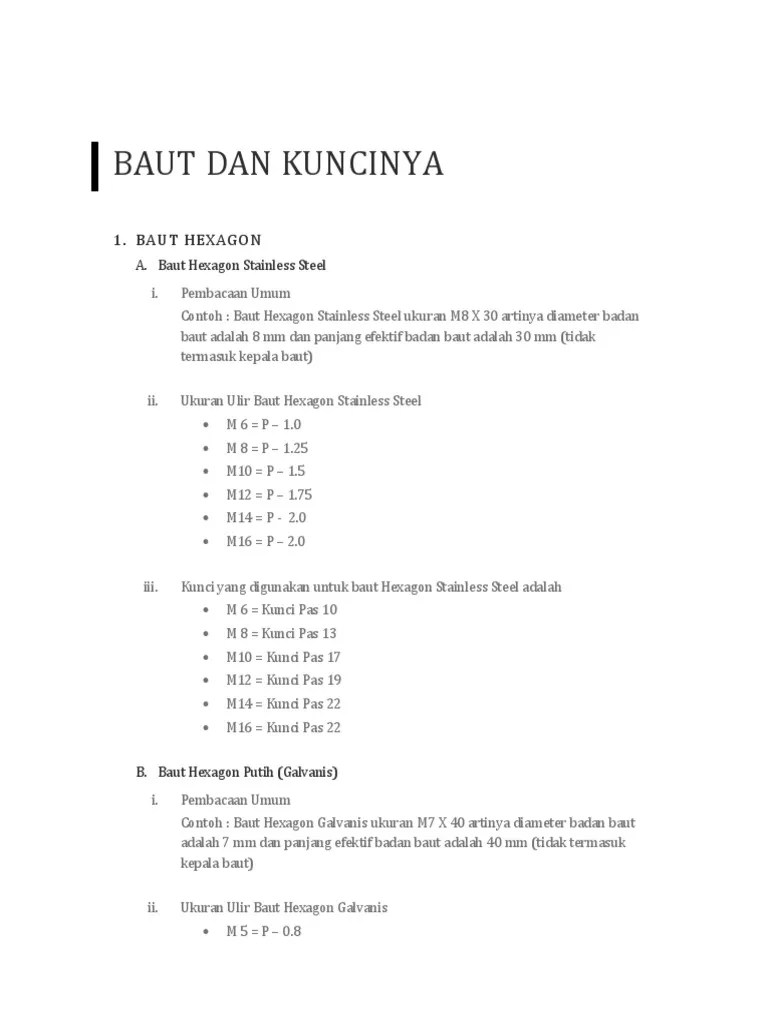 Tabel Ukuran Baut Dan Kuncinya Pdf. Baut Dan Kuncinya