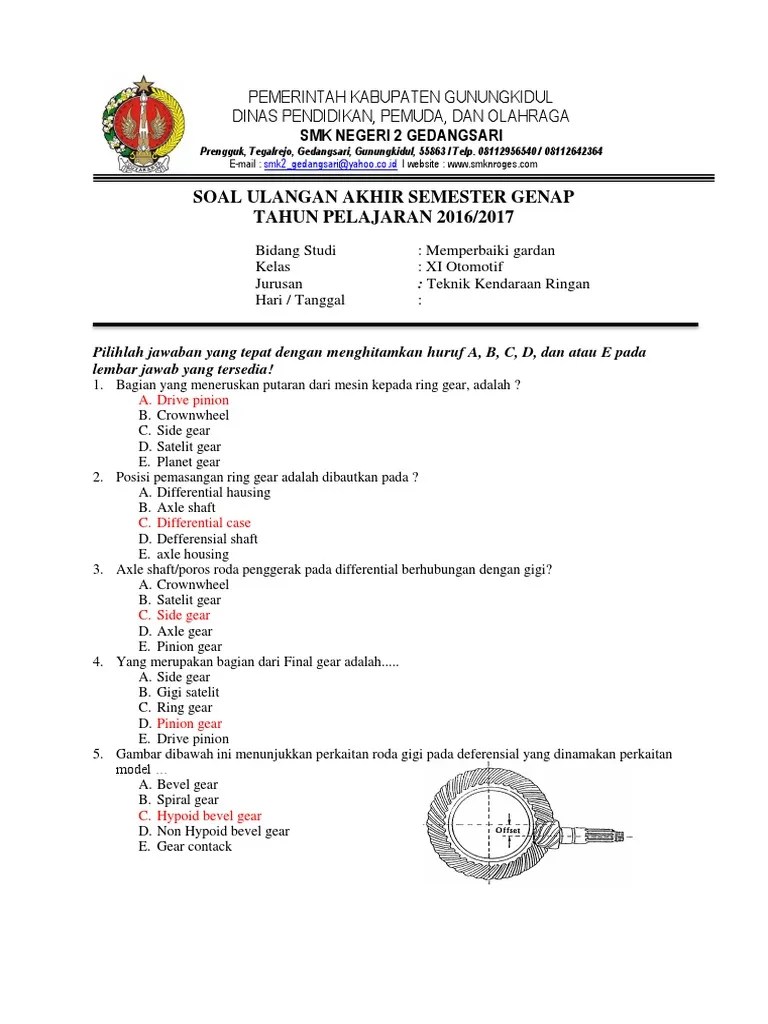 Bagian Differential Yang Terhubung Dengan Axle Shaft Adalah. Soal Teknik Kendaraan Ringan Di Acak