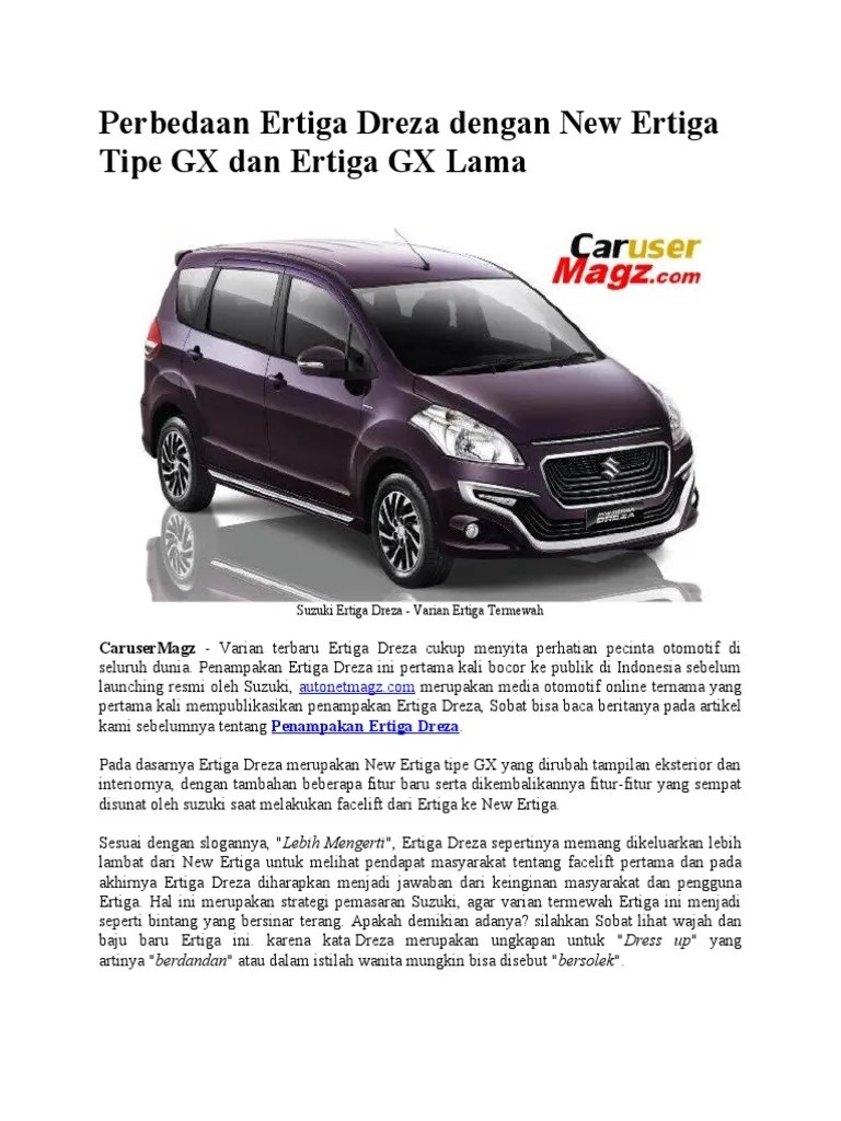 Beda Ertiga Dreza Dan Gx. Perbedaan Ertiga Dreza Dengan New Ertiga Tipe GX Dan Ertiga GX