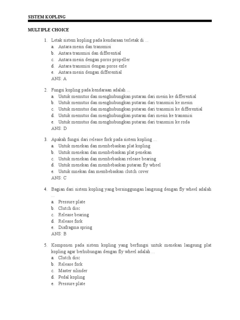 Cushion Plate Pada Plat Kopling Berfungsi Untuk. Soal Sistem Kopling