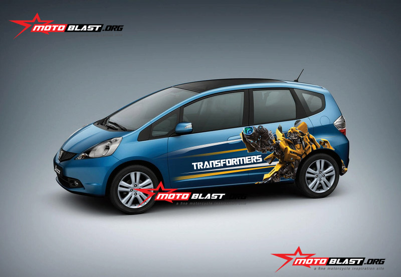 Honda Jazz Biru Modif. Car Series : Modif Striping Honda Jazz Biru ala Bumble bee