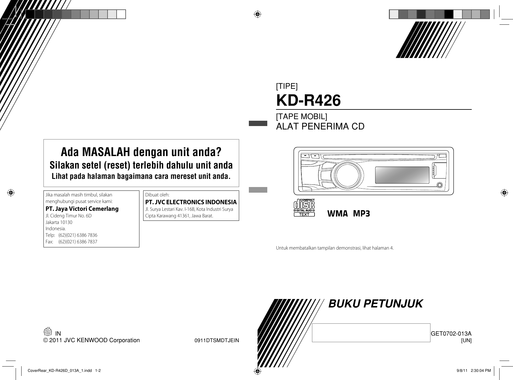 Cara Reset Tape Mobil Jvc. JVC KD R426DUN CoverRear_KD R426D_013A_1 User Manual