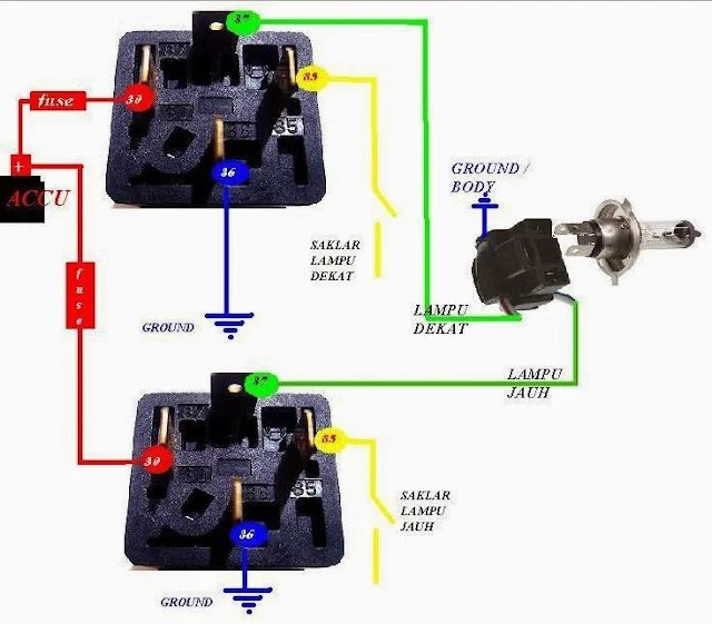 Cara Pasang Relay 5 Kaki Lampu Motor. Cara Pasang Relay Lampu Mobil & Motor